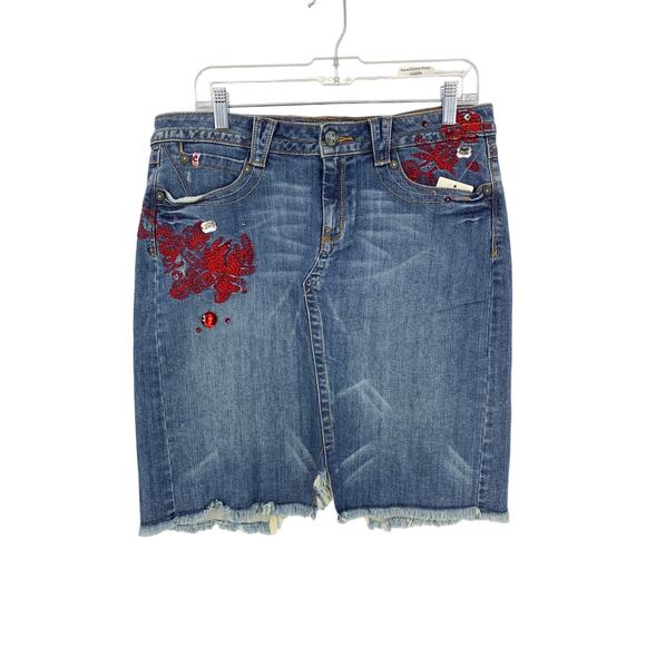 American Vintage Dresses & Skirts - Vintage Y2K Candies Denim Skirt Junior Sz 13 Embroidered Embellished